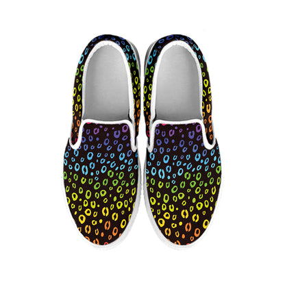 Rainbow Leopard Pattern Print White Slip On Shoes