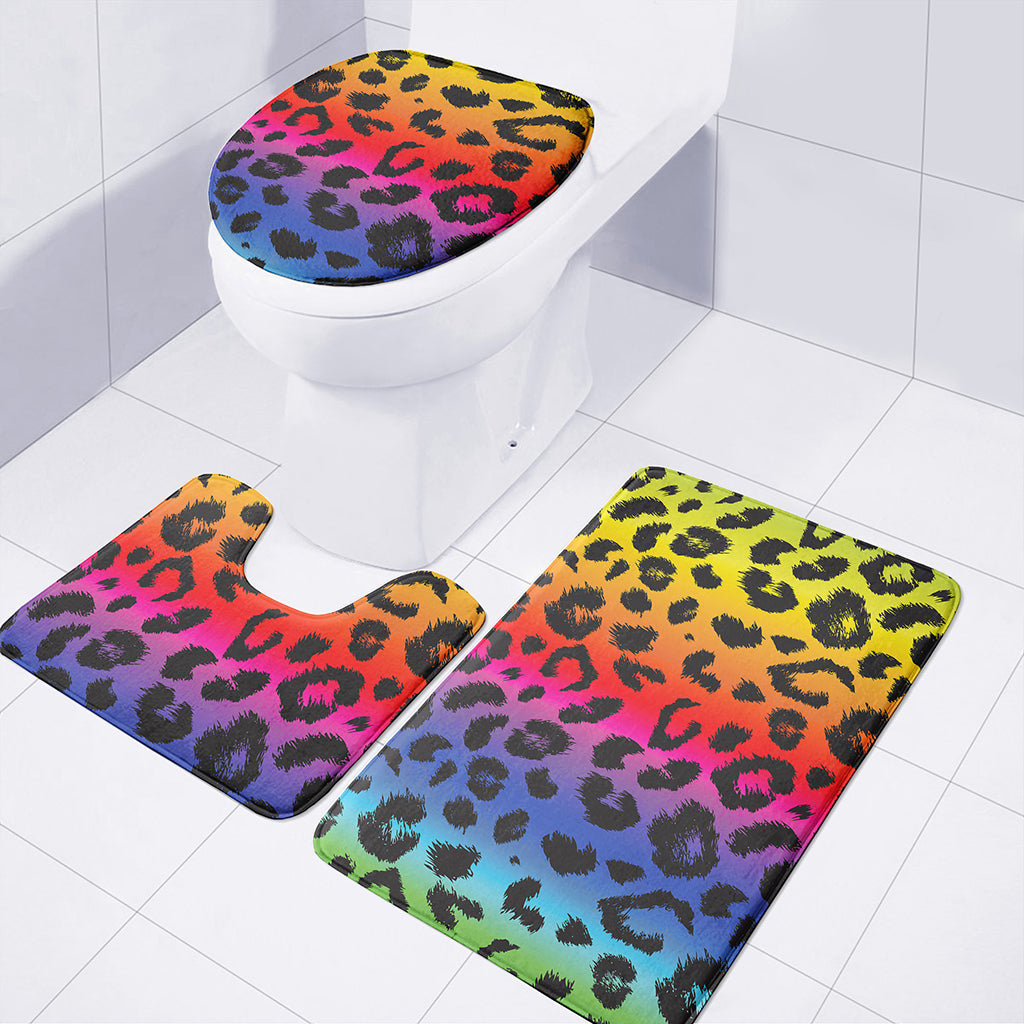 Rainbow Leopard Print 3 Piece Bath Mat Set