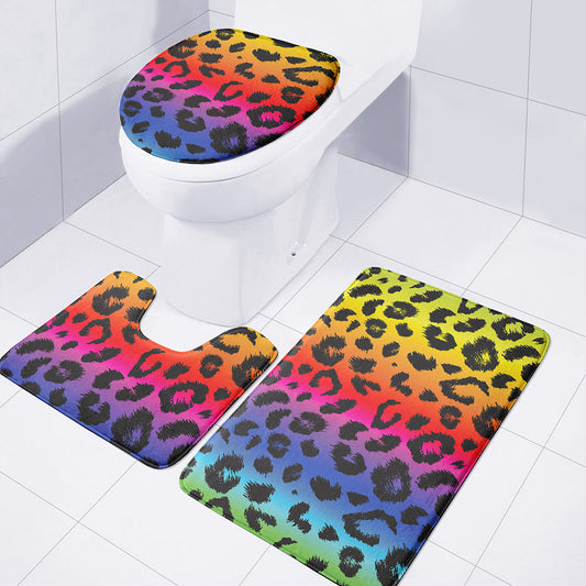 Rainbow Leopard Print 3 Piece Bath Mat Set