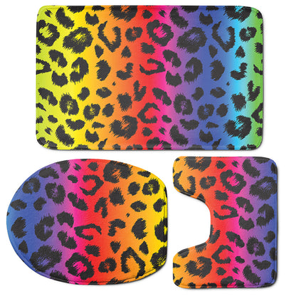 Rainbow Leopard Print 3 Piece Bath Mat Set