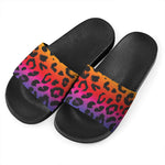 Rainbow Leopard Print Black Slide Sandals