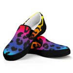 Rainbow Leopard Print Black Slip On Shoes