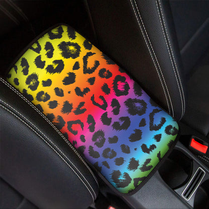 Rainbow Leopard Print Car Center Console Cover