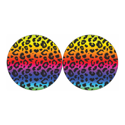 Rainbow Leopard Print Car Coasters