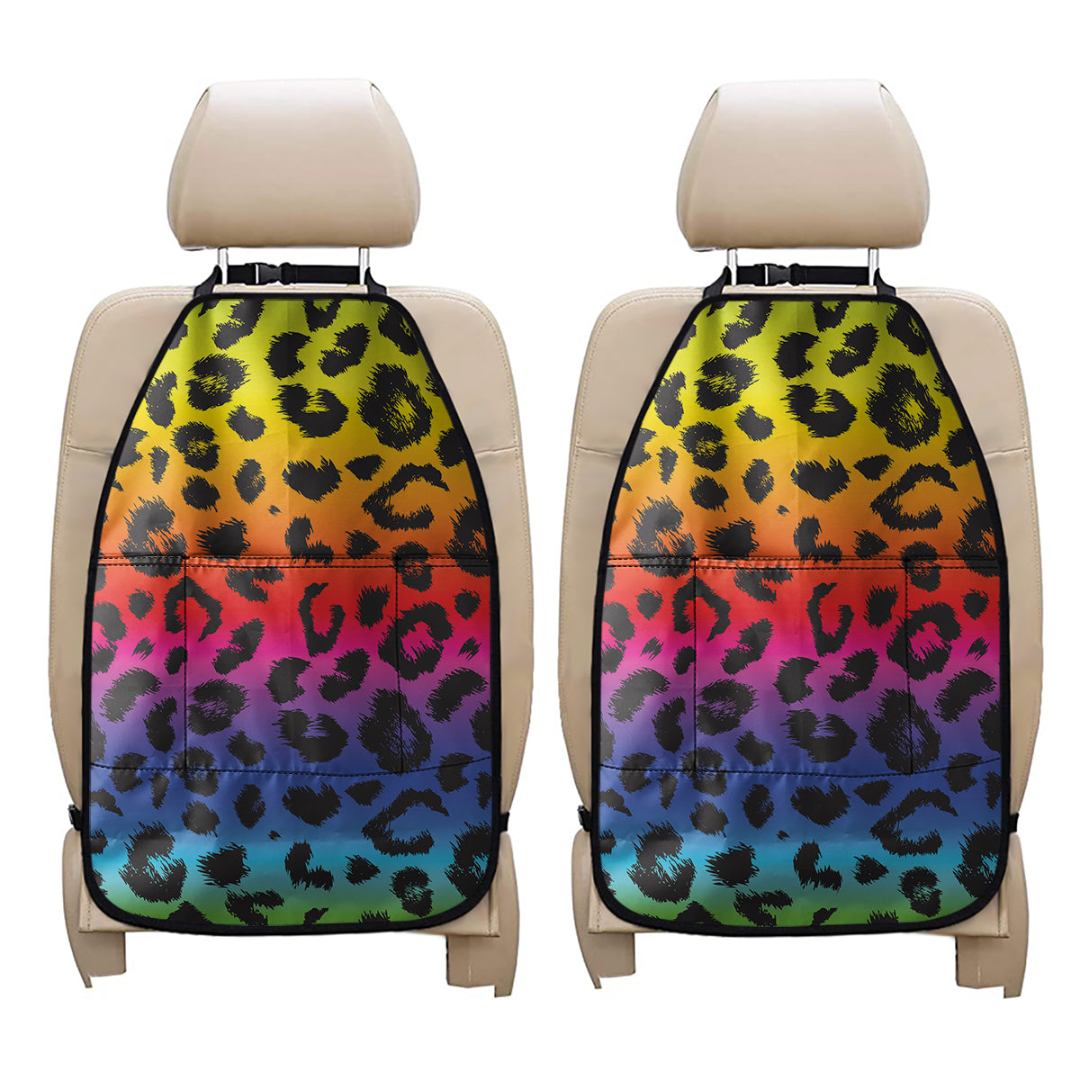 Rainbow Leopard Print Car Seat Organizers