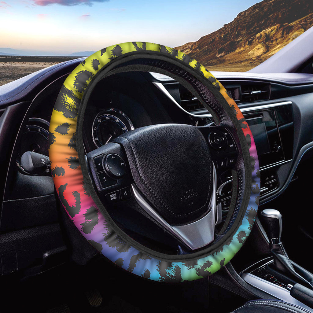 Rainbow Leopard Print Car Steering Wheel Cover