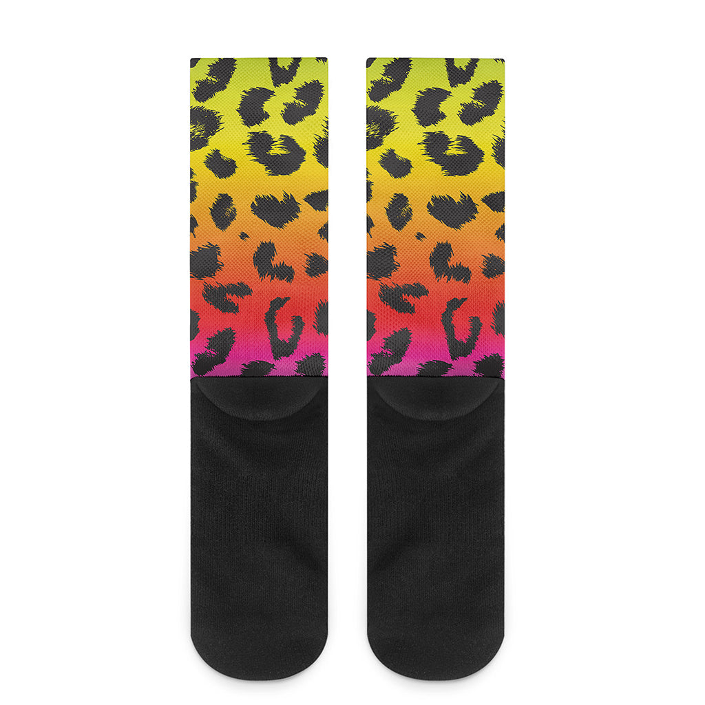 Rainbow Leopard Print Crew Socks