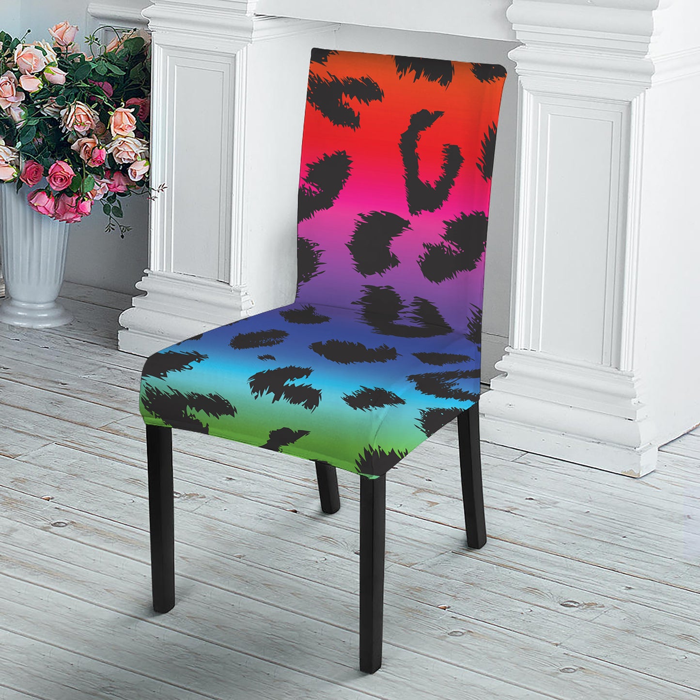 Rainbow Leopard Print Dining Chair Slipcover