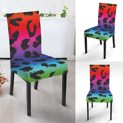 Rainbow Leopard Print Dining Chair Slipcover