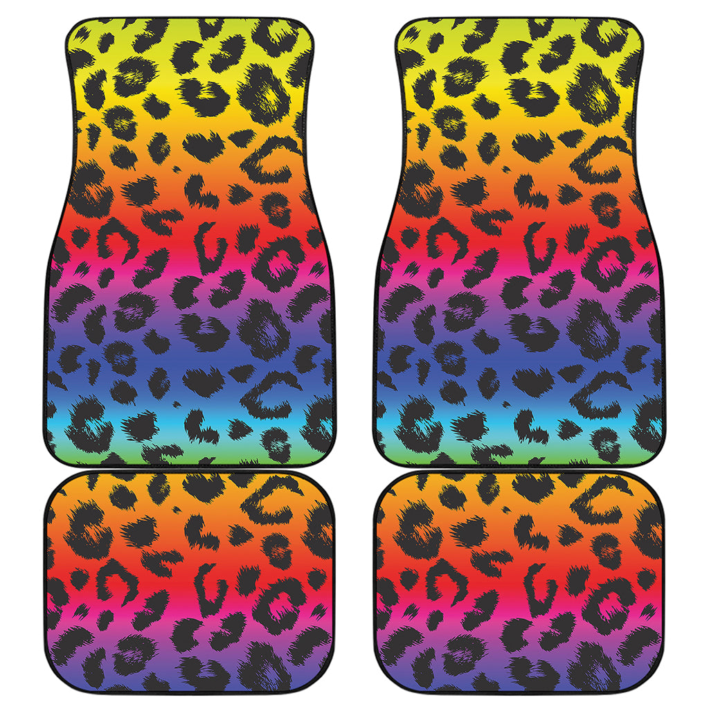Rainbow Leopard Print Front and Back Car Floor Mats