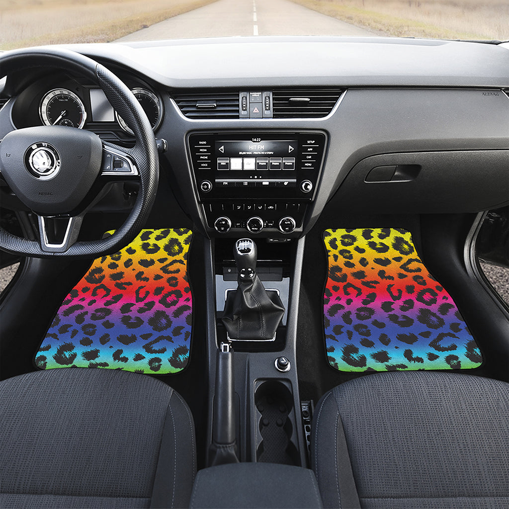 Rainbow Leopard Print Front and Back Car Floor Mats