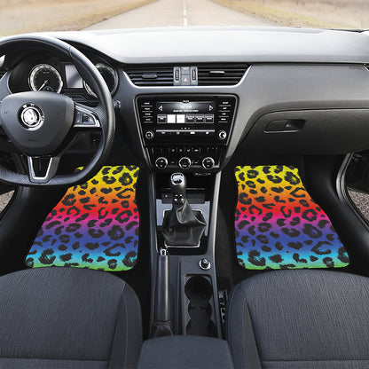 Rainbow Leopard Print Front and Back Car Floor Mats
