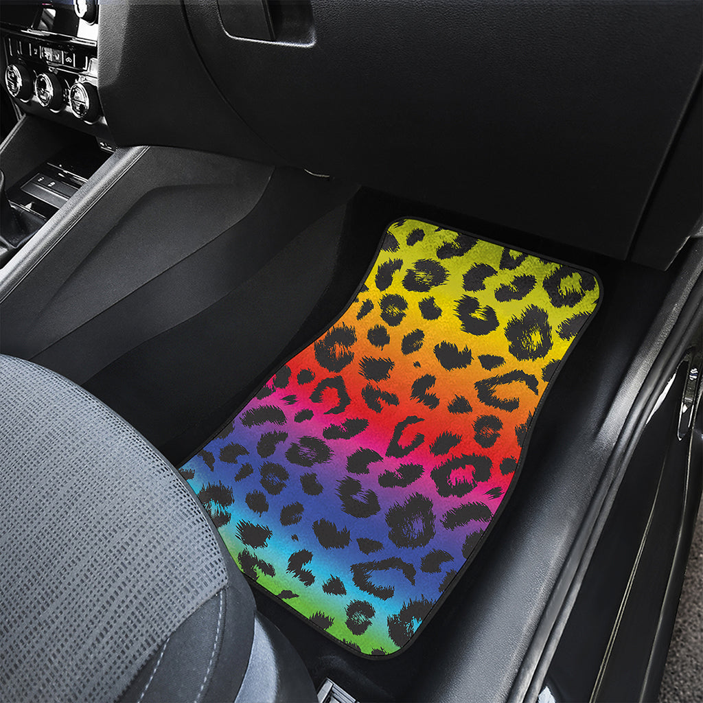 Rainbow Leopard Print Front and Back Car Floor Mats