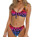 Rainbow Leopard Print Front Bow Tie Bikini