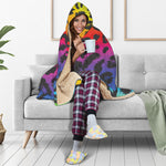 Rainbow Leopard Print Hooded Blanket