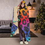 Rainbow Leopard Print Hooded Blanket