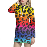 Rainbow Leopard Print Hoodie Dress