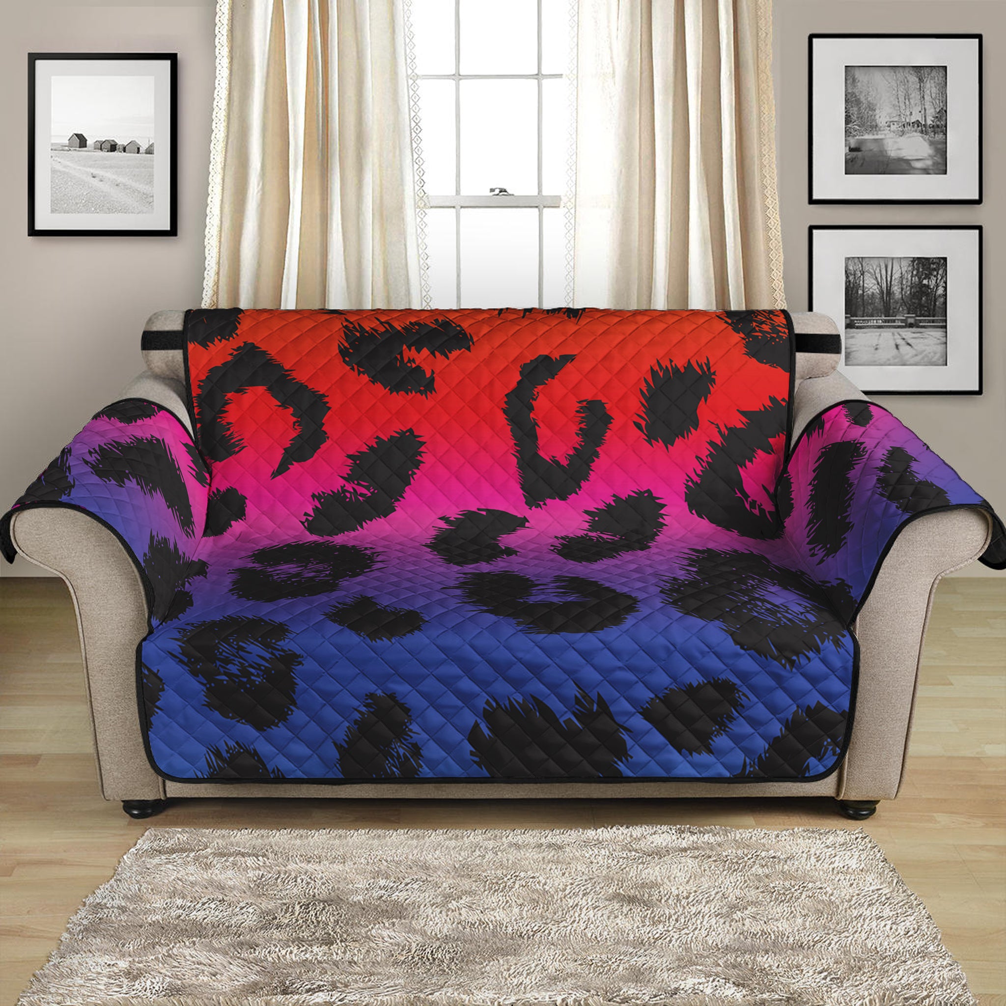 Rainbow Leopard Print Loveseat Protector