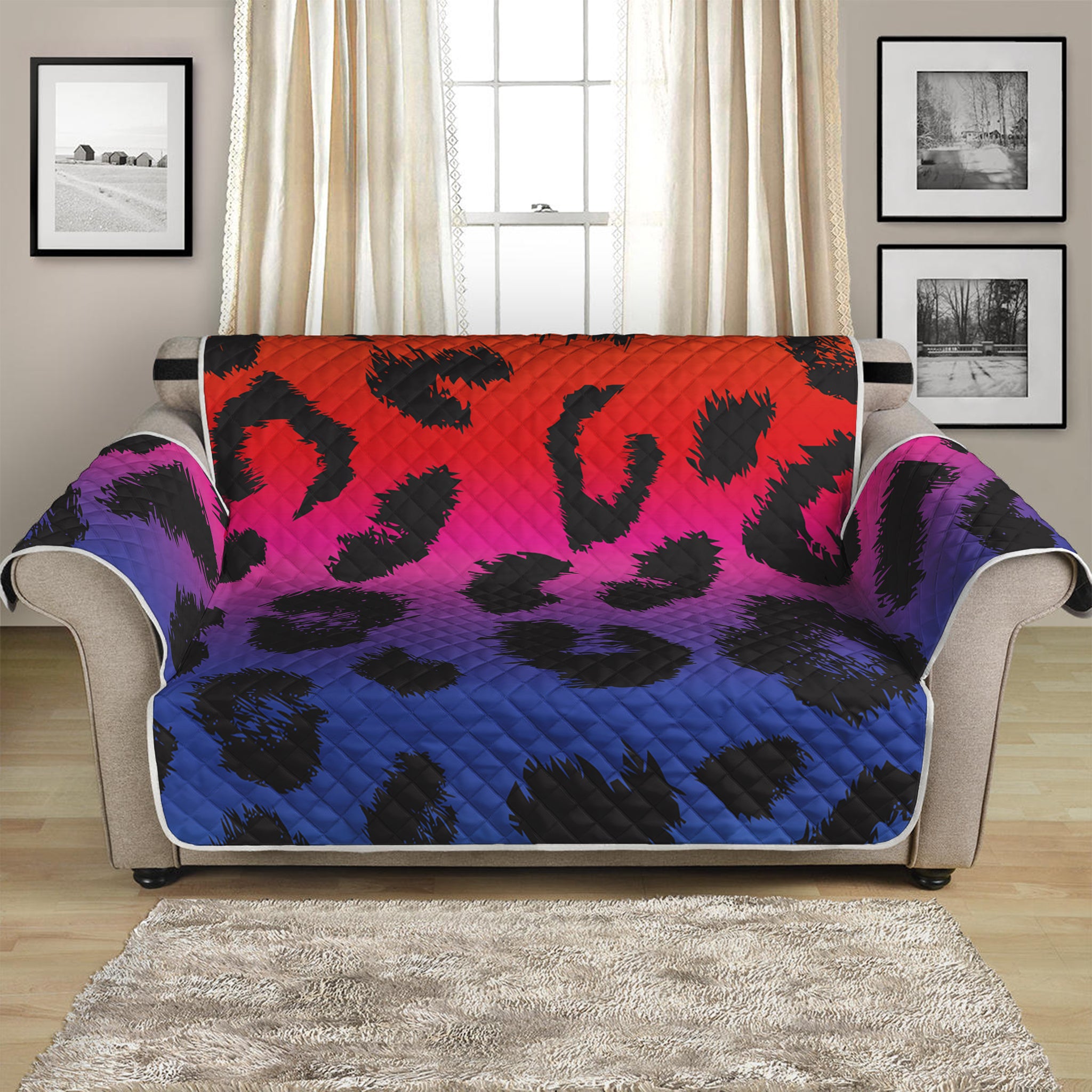 Rainbow Leopard Print Loveseat Protector