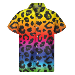 Rainbow Leopard Print Men's Short Sleeve Shirt