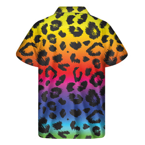 Rainbow Leopard Print Men's Short Sleeve Shirt