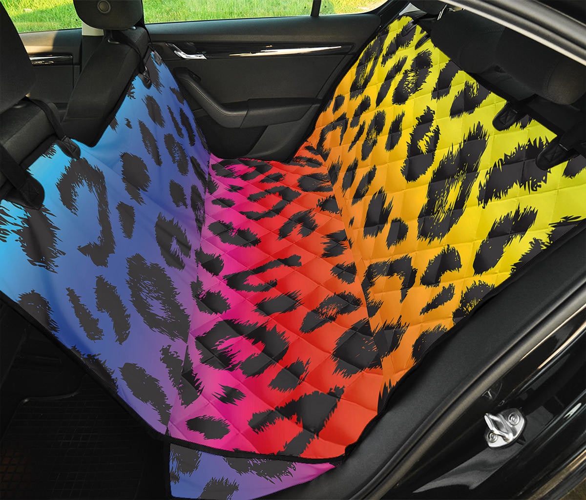 Rainbow Leopard Print Pet Car Back Seat Cover