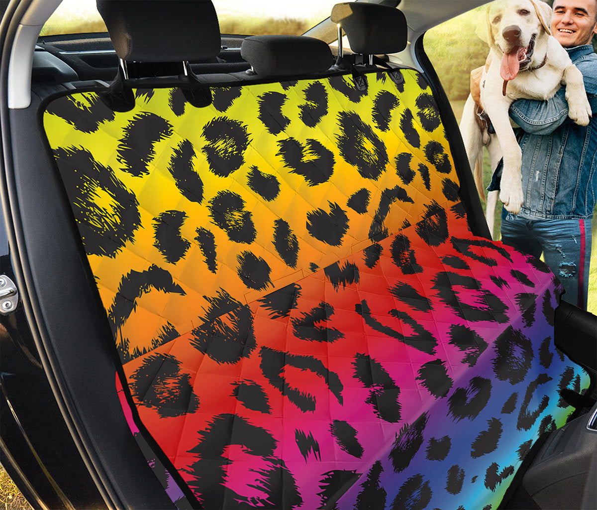 Rainbow Leopard Print Pet Car Back Seat Cover