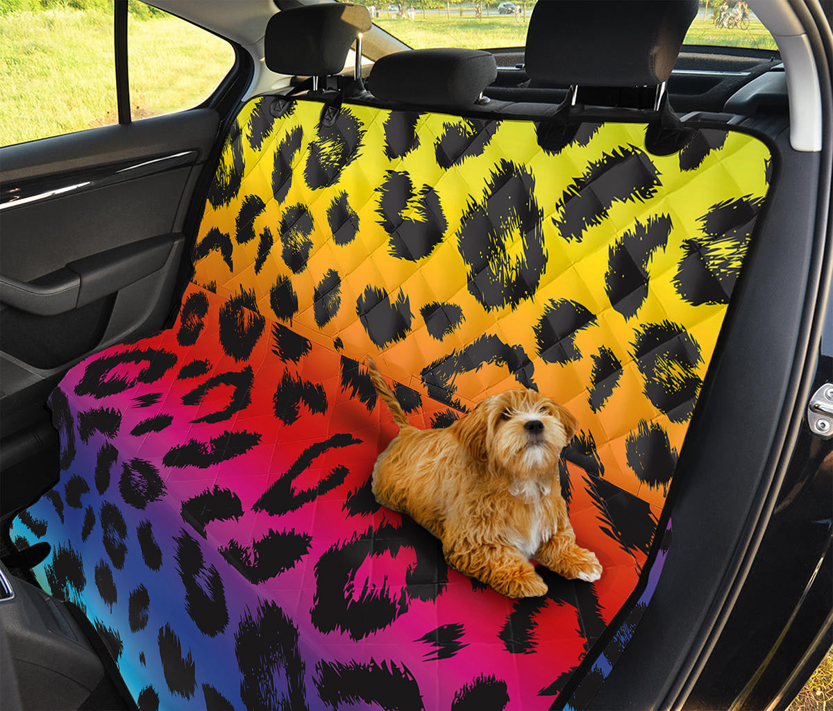 Rainbow Leopard Print Pet Car Back Seat Cover