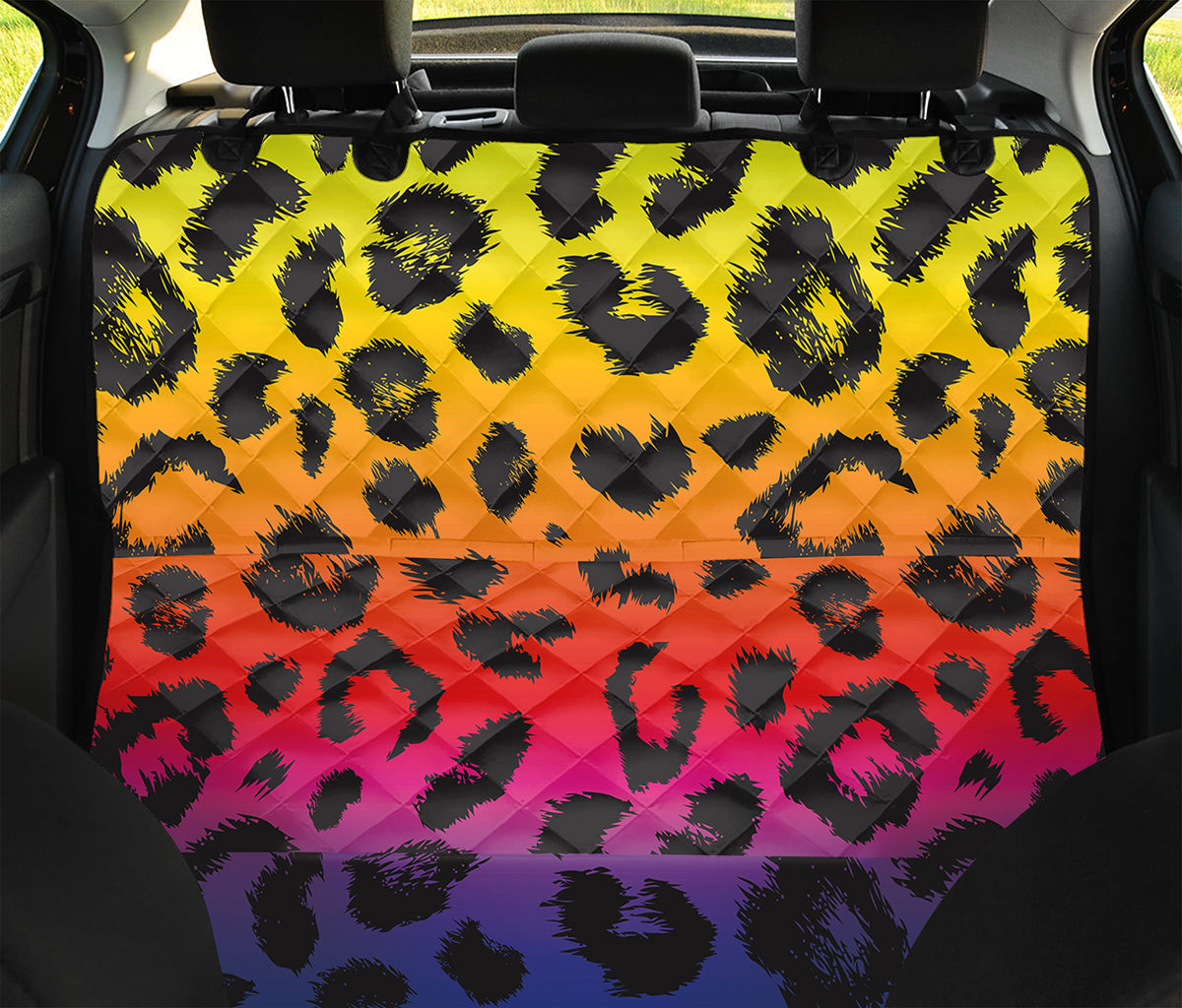 Rainbow Leopard Print Pet Car Back Seat Cover