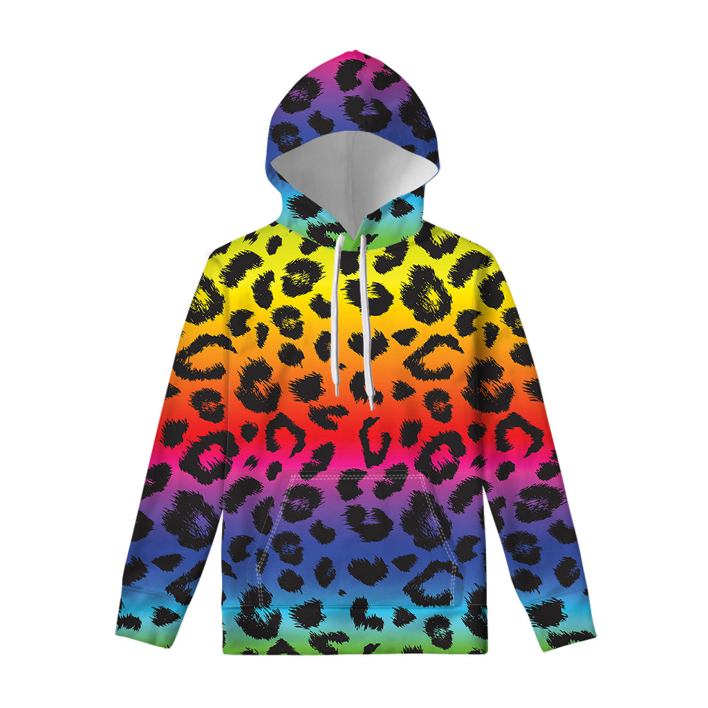 Rainbow Leopard Print Pullover Hoodie