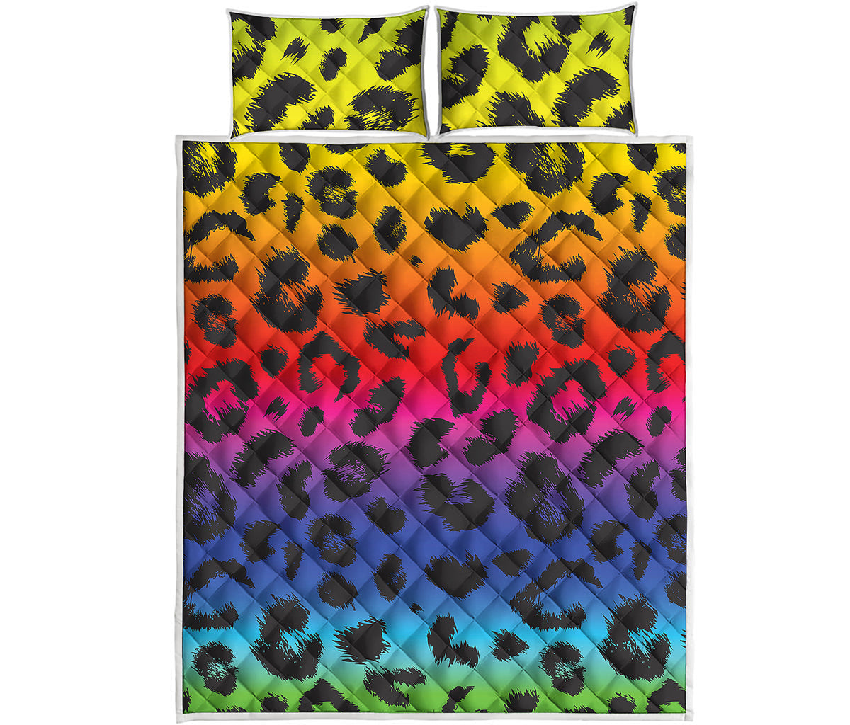 Rainbow Leopard Print Quilt Bed Set