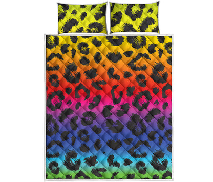 Rainbow Leopard Print Quilt Bed Set
