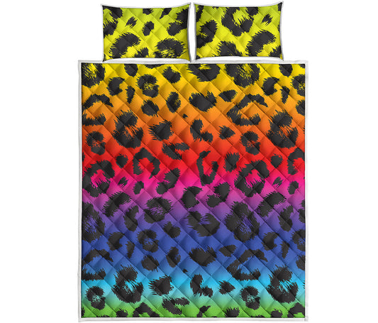 Rainbow Leopard Print Quilt Bed Set
