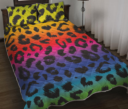 Rainbow Leopard Print Quilt Bed Set