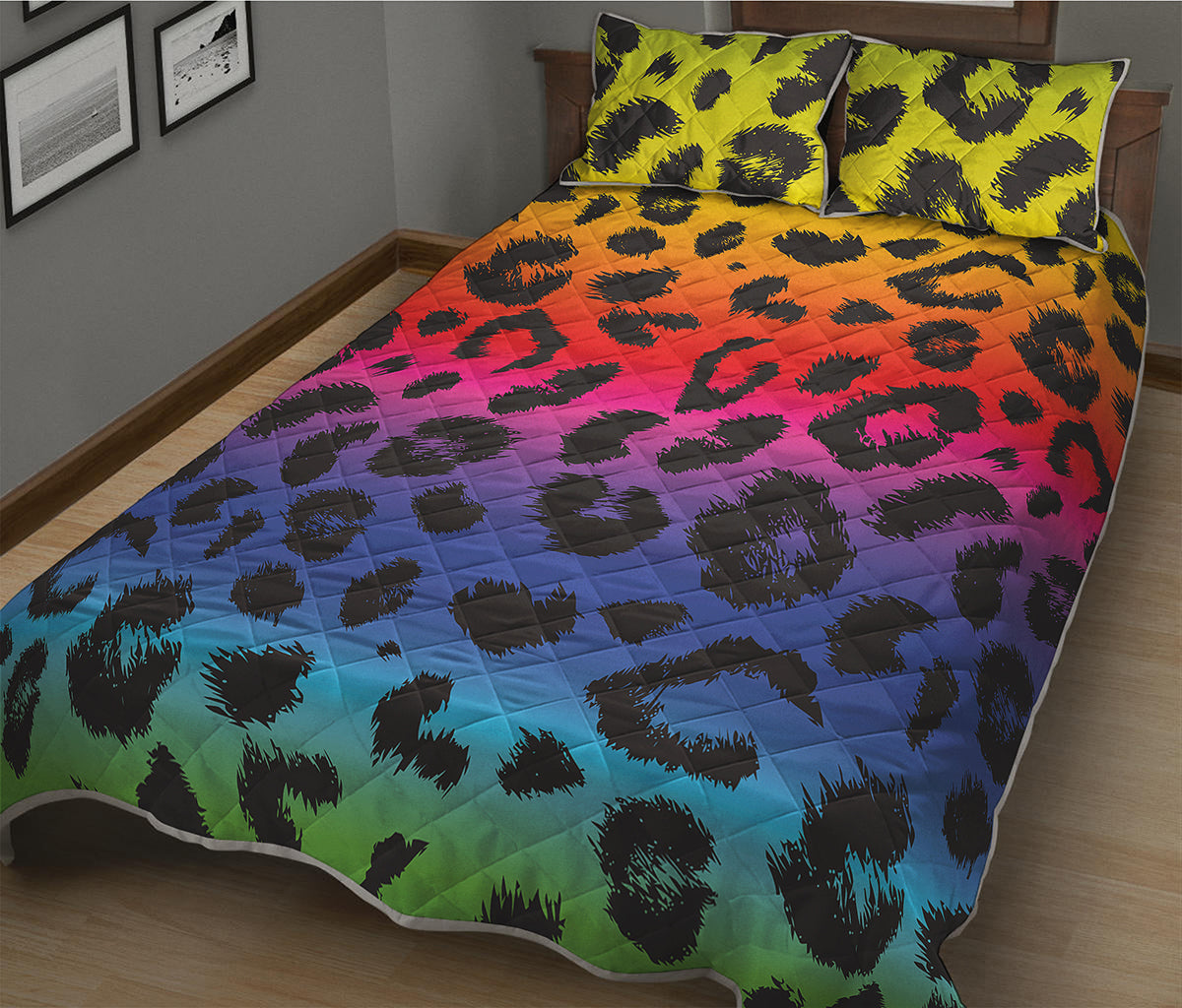 Rainbow Leopard Print Quilt Bed Set