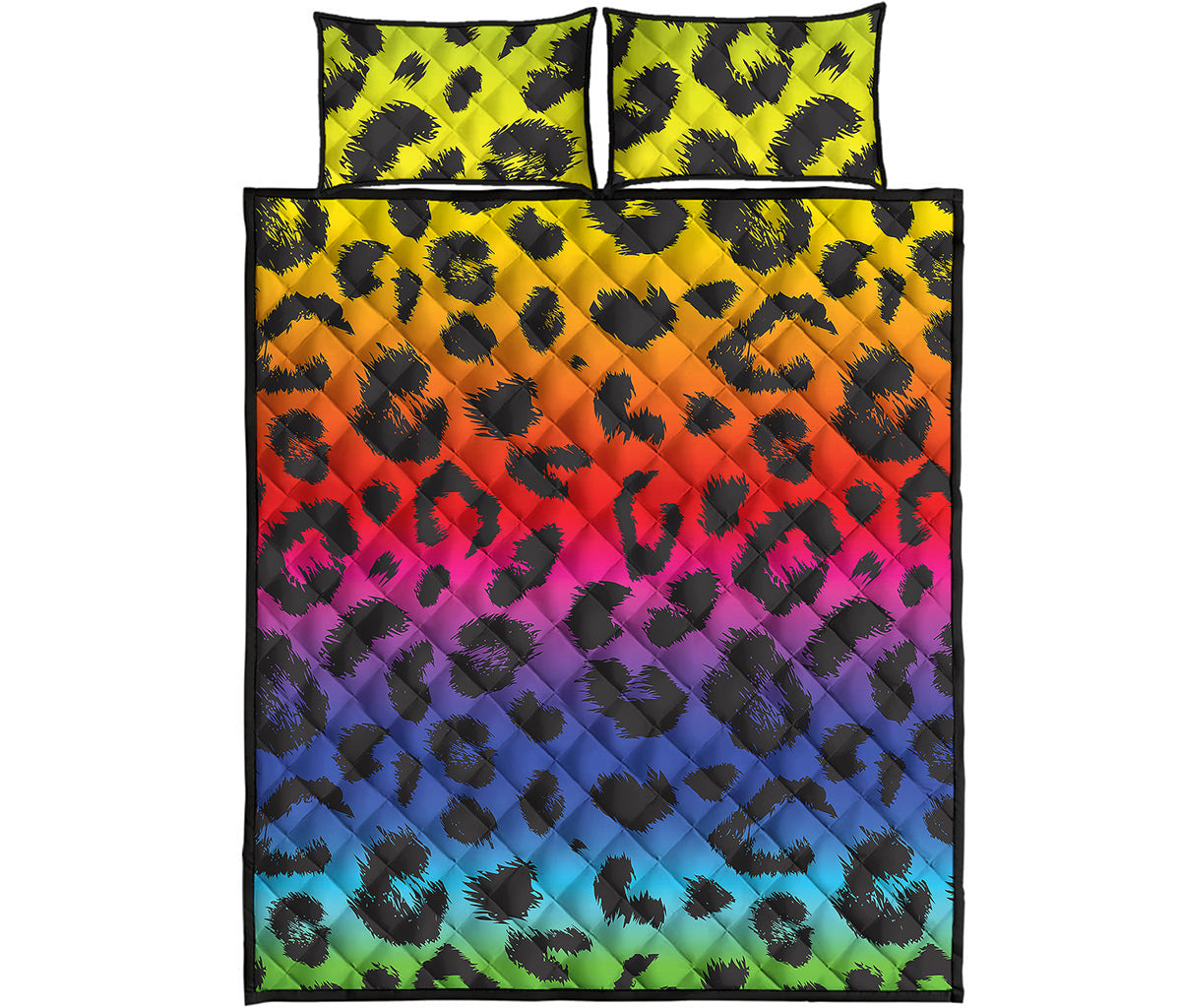 Rainbow Leopard Print Quilt Bed Set