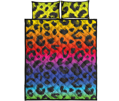 Rainbow Leopard Print Quilt Bed Set