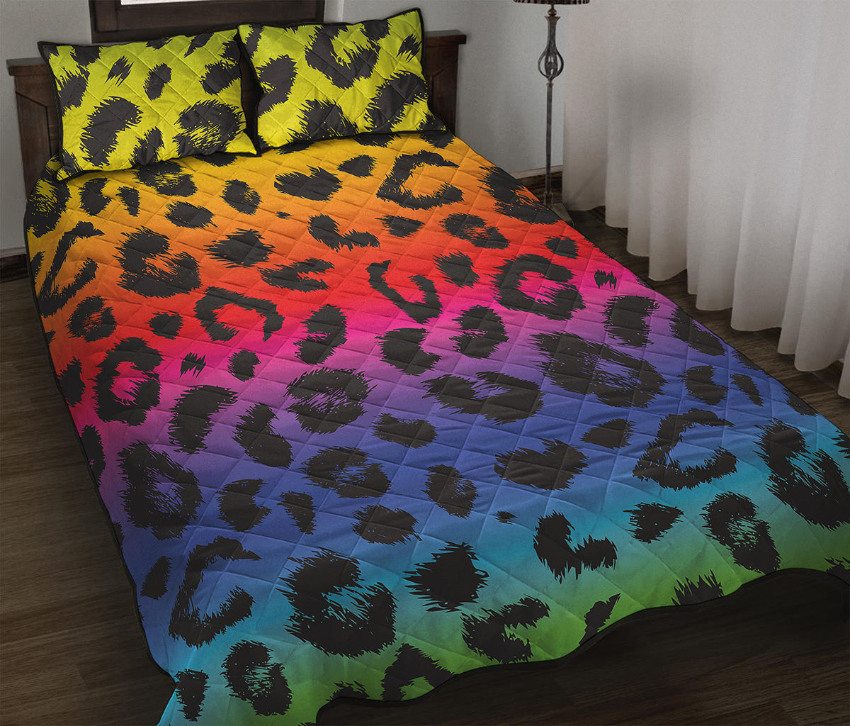 Rainbow Leopard Print Quilt Bed Set