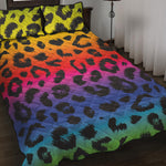 Rainbow Leopard Print Quilt Bed Set