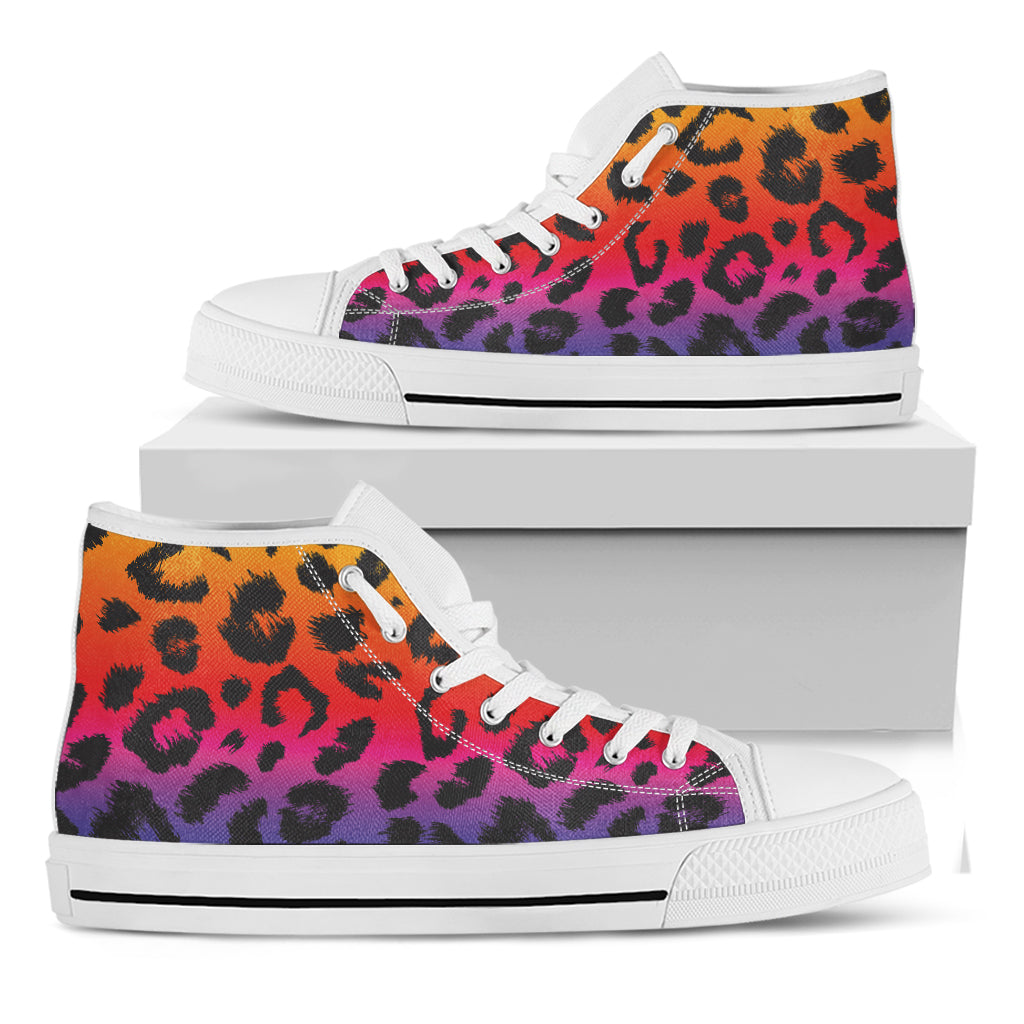 Rainbow Leopard Print White High Top Shoes