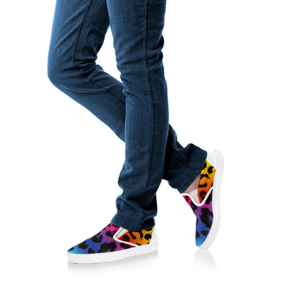 Rainbow Leopard Print White Slip On Shoes