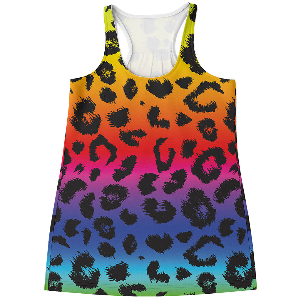 Rainbow Leopard Print Women's Racerback Tank Top