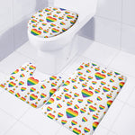 Rainbow LGBT Heart Pattern Print 3 Piece Bath Mat Set