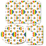 Rainbow LGBT Heart Pattern Print 3 Piece Bath Mat Set