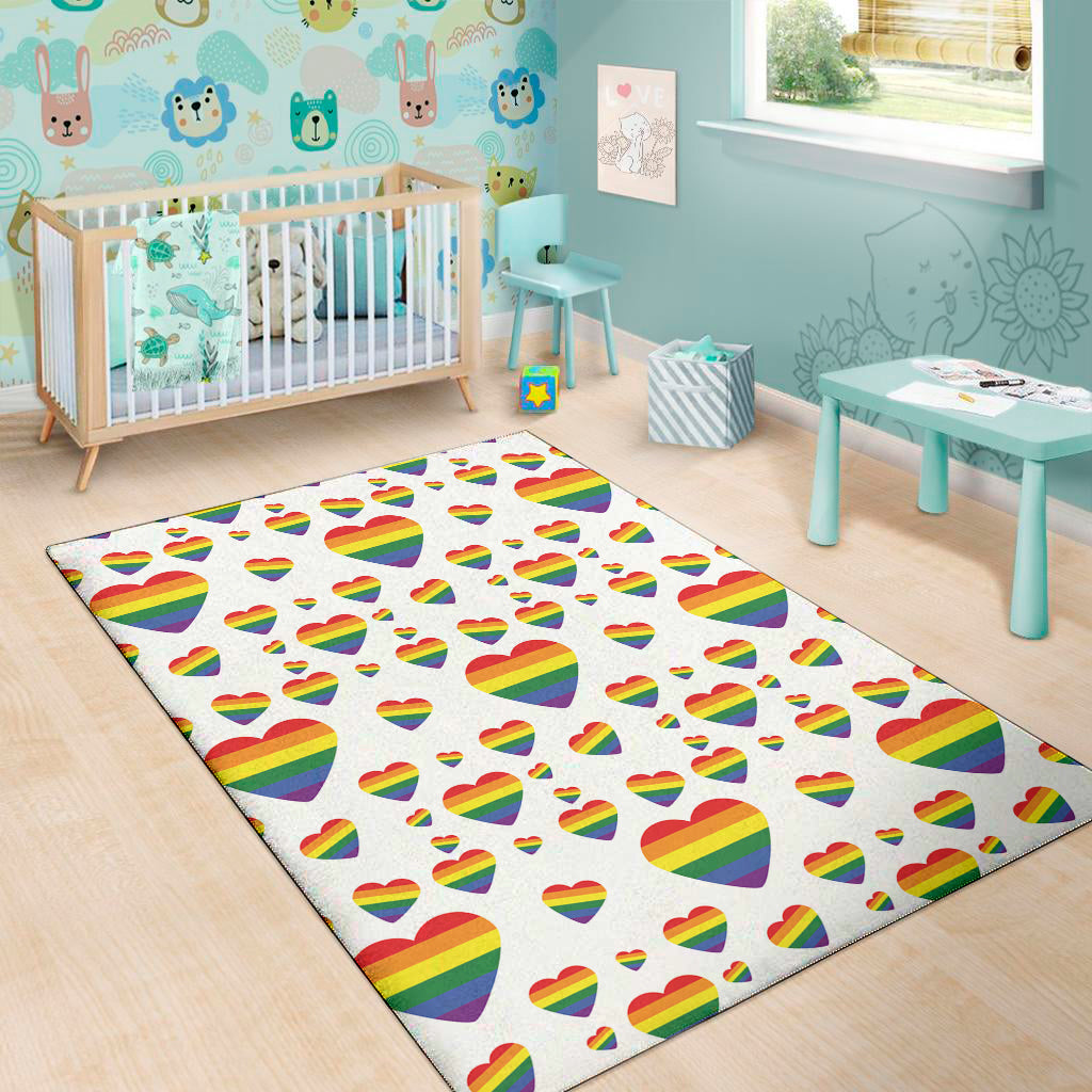 Rainbow LGBT Heart Pattern Print Area Rug