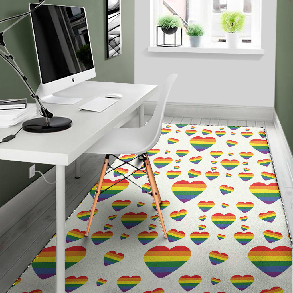 Rainbow LGBT Heart Pattern Print Area Rug