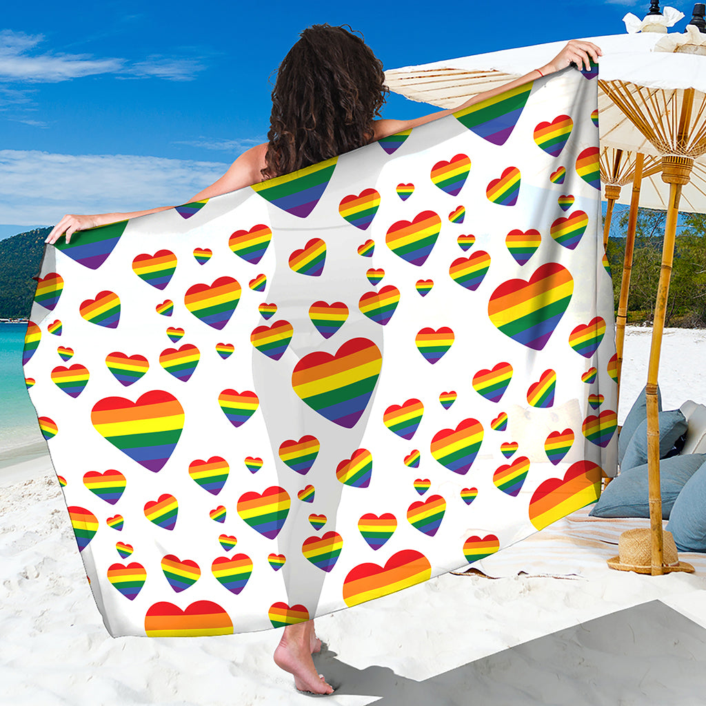 Rainbow LGBT Heart Pattern Print Beach Sarong Wrap