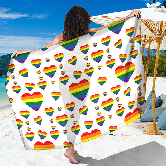 Rainbow LGBT Heart Pattern Print Beach Sarong Wrap