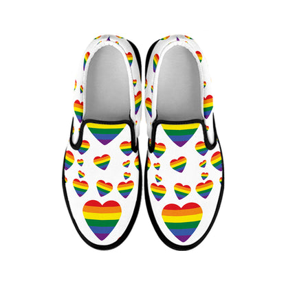 Rainbow LGBT Heart Pattern Print Black Slip On Shoes