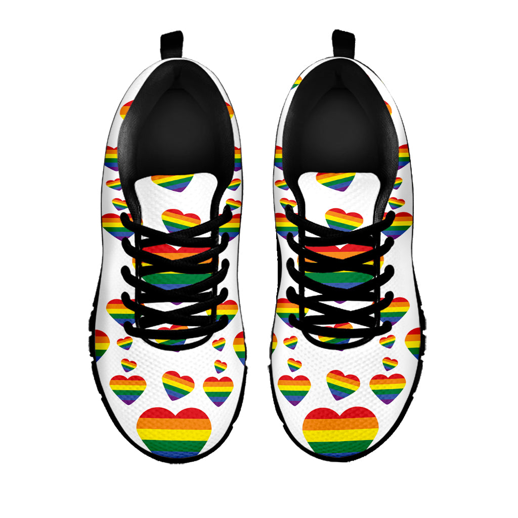 Rainbow LGBT Heart Pattern Print Black Sneakers